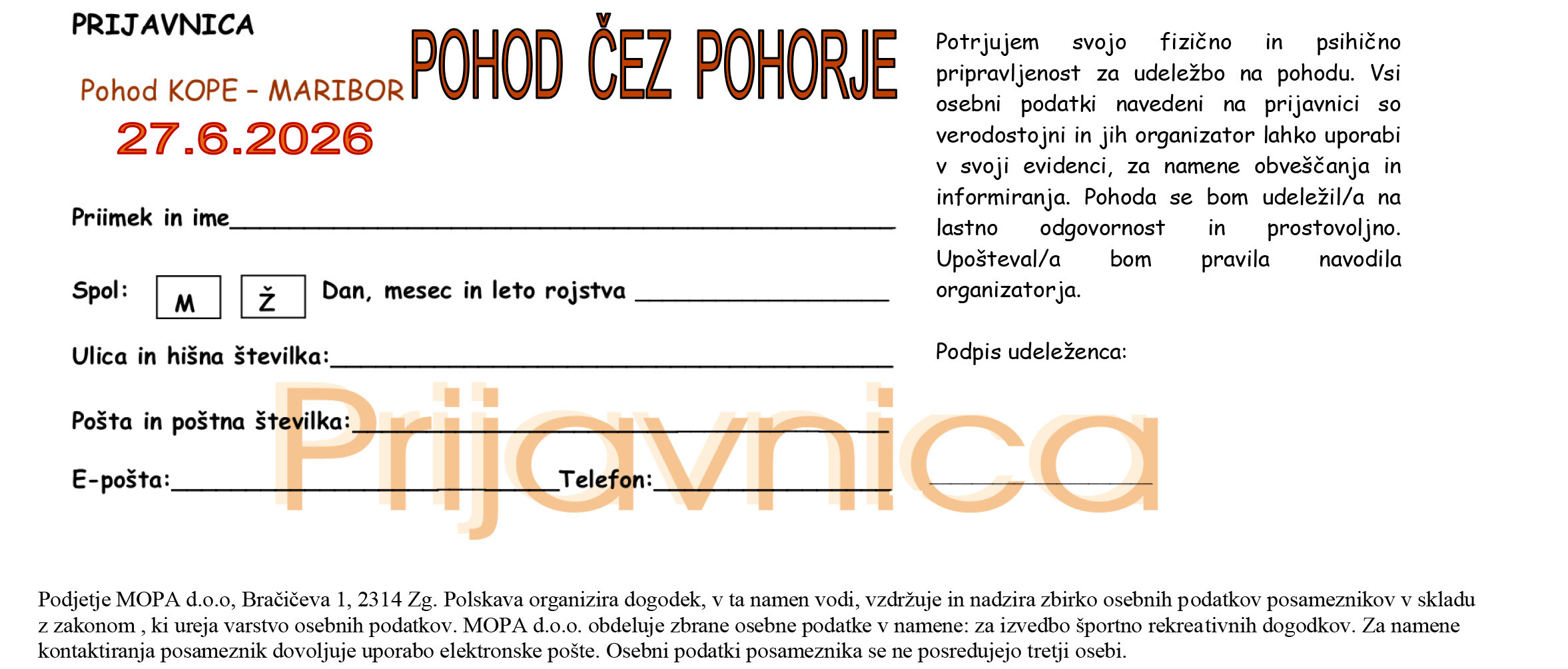 29  Pohod Ez Pohorje Prijavnica